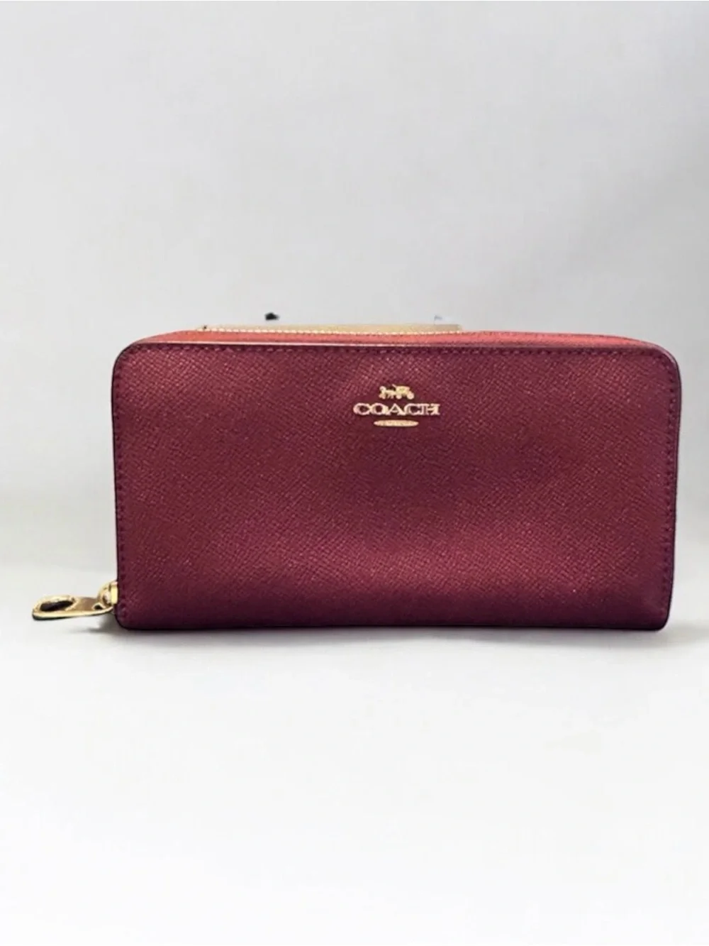 Coach Zip Around Continental Wallet in Metallic Cherry